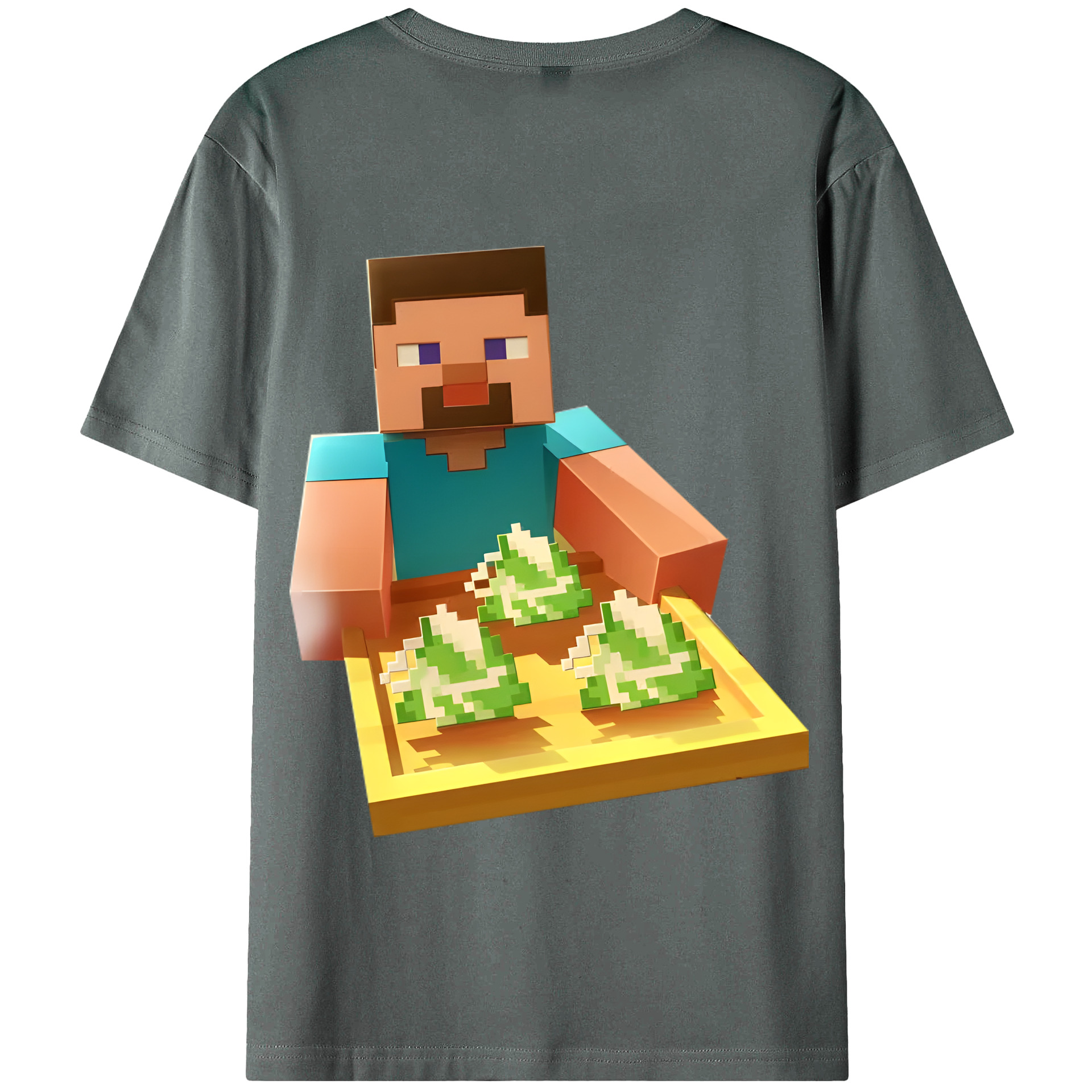 （画像用） マインクラフト ブロックの世界 Minecraft MC Block world 綿100％半袖Tシャツ（背面プリント）